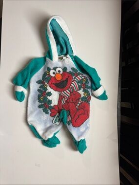 VTG 90s Sesame Street Elmo Christmas Fleece Pram Onesie 3/6M Made in Canada